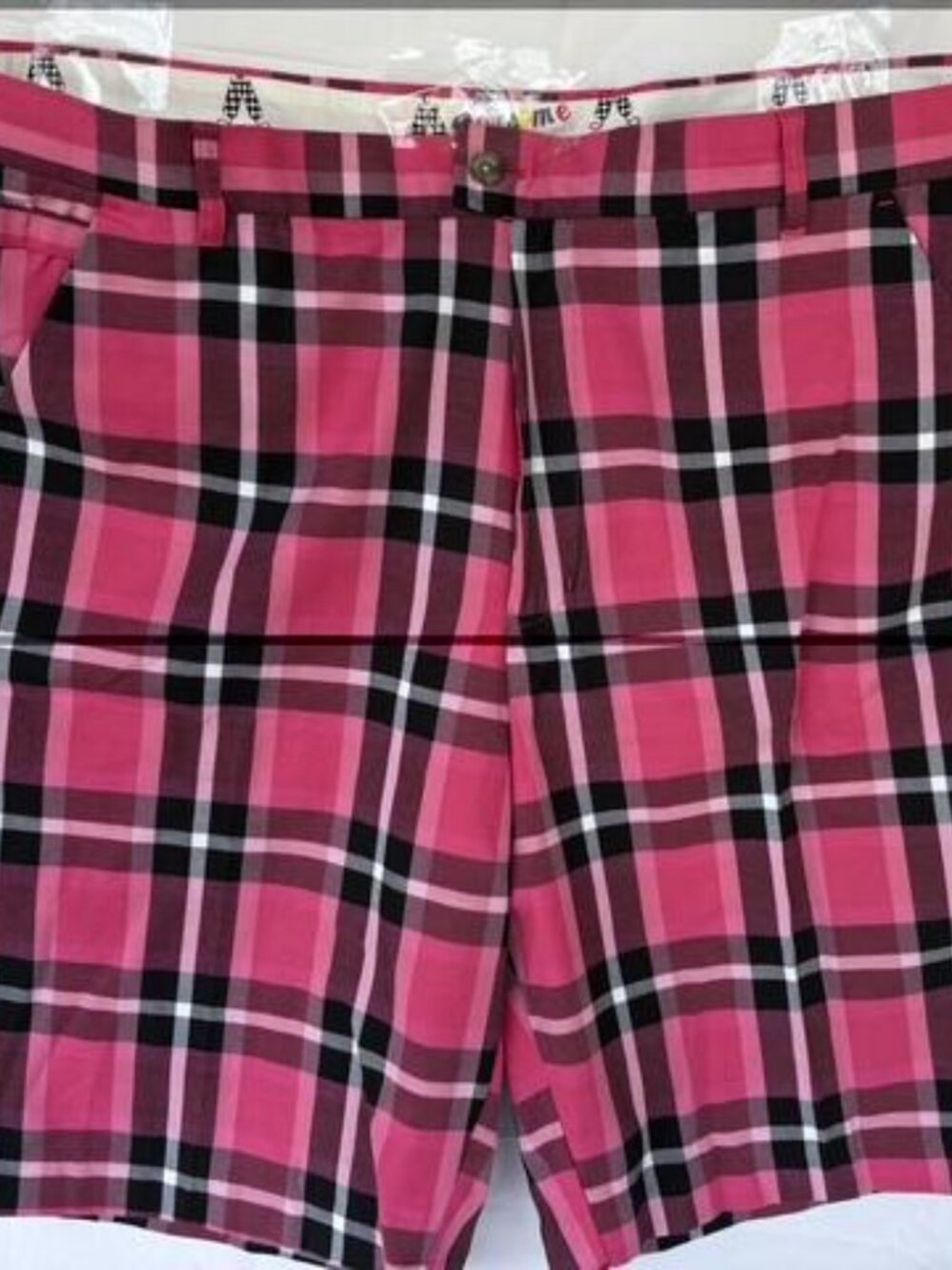 Royal and Awesome Men`s Golf Shorts Plaid In Pink Tartan Shorts Sz 44